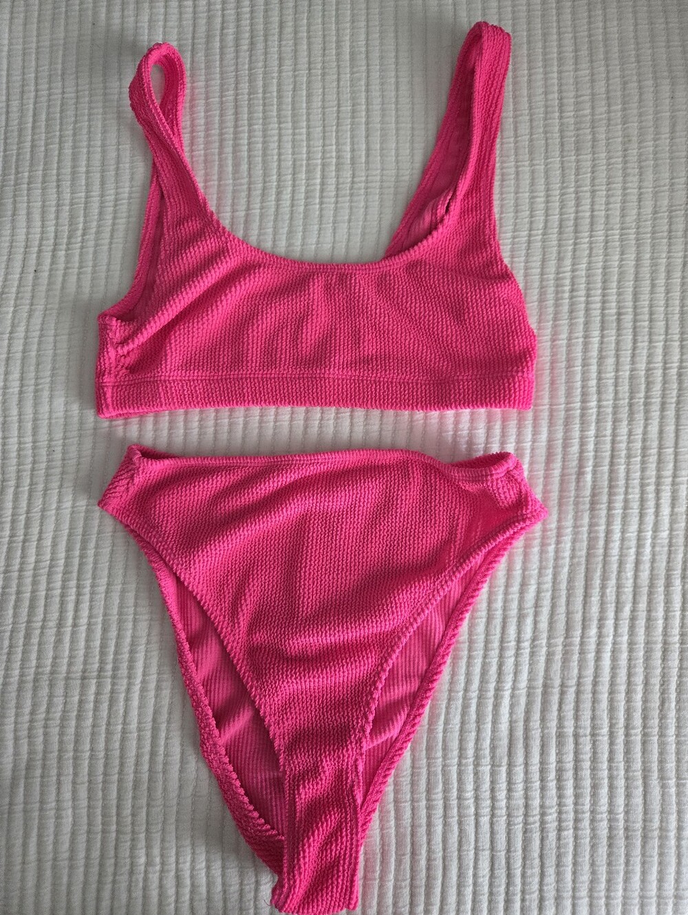 Always Fits Neon Pink Crinkle Bikini Set Size 3/4 (L/XL) Good American